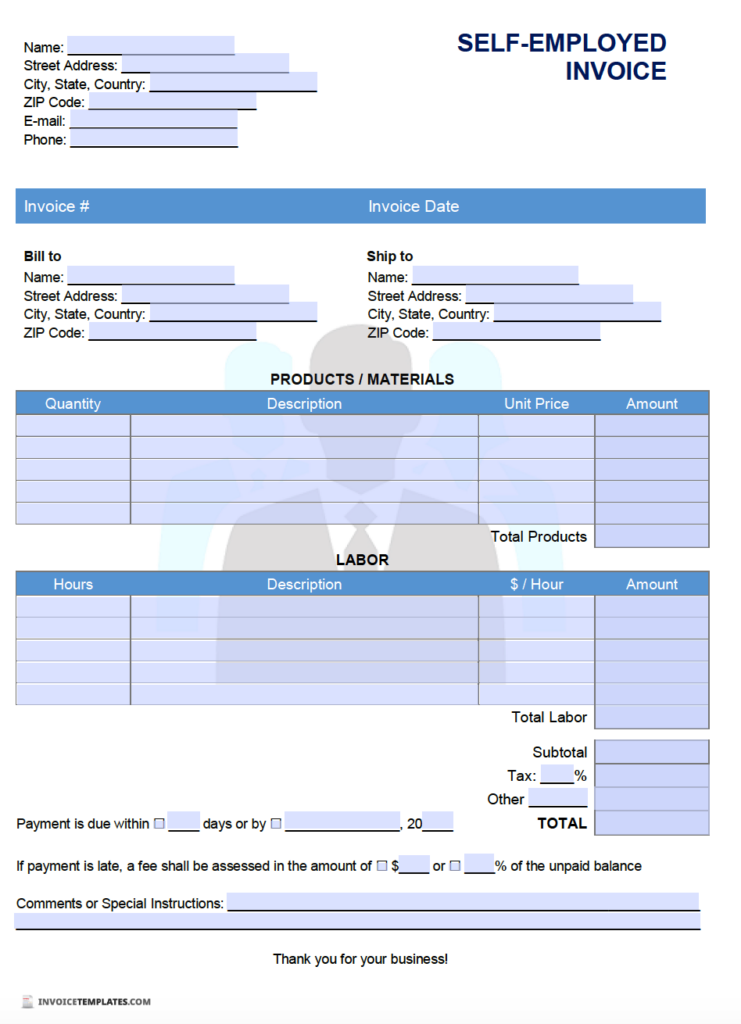 Blank Self Employed Printable Invoice Template