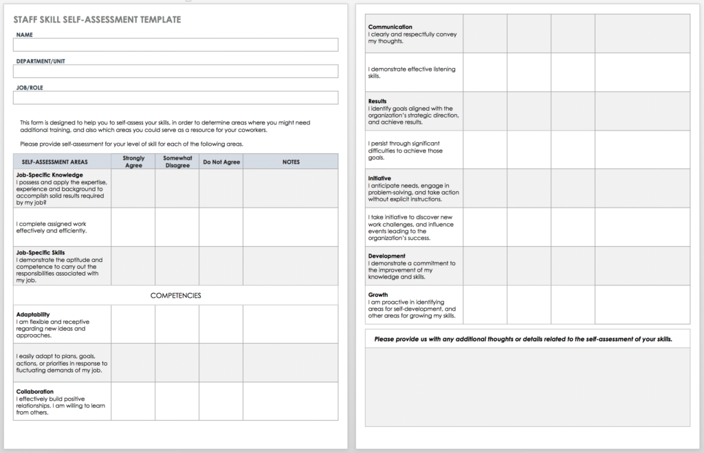 Free Self Evaluation Templates Smartsheet