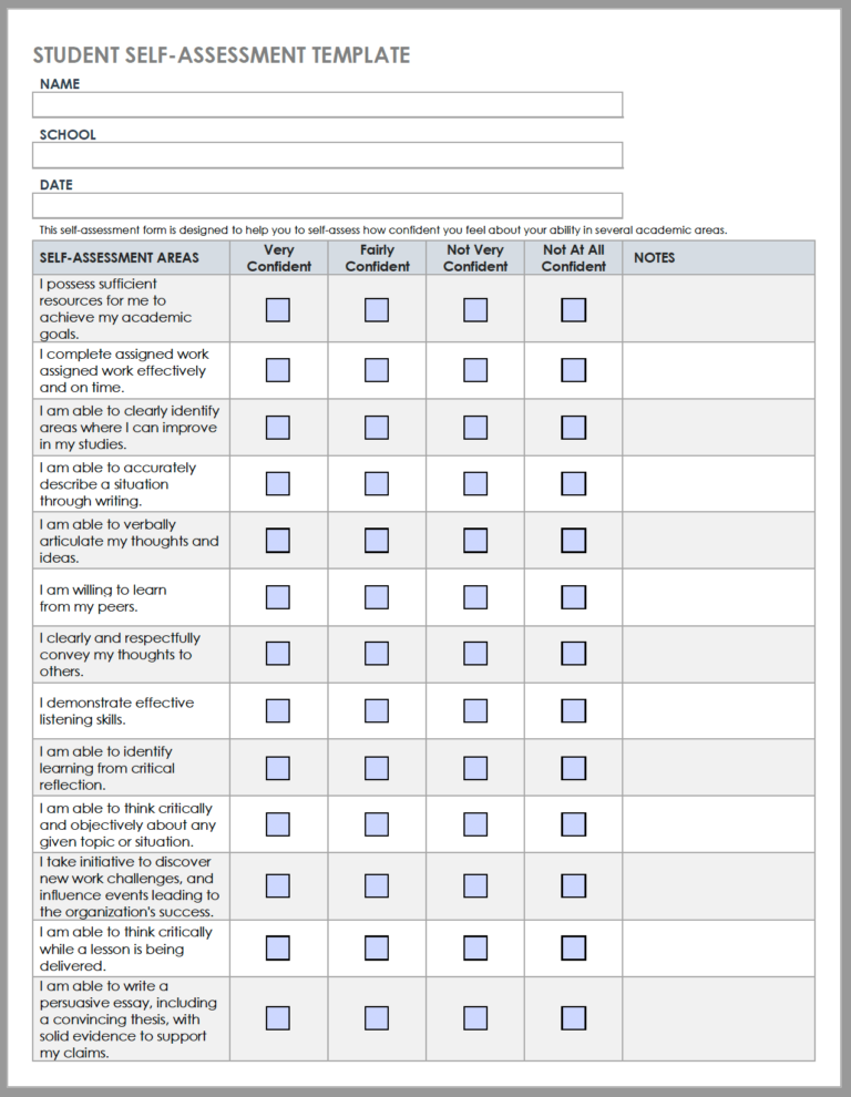 Free Self Evaluation Templates Smartsheet Fillable Form 2023 8732