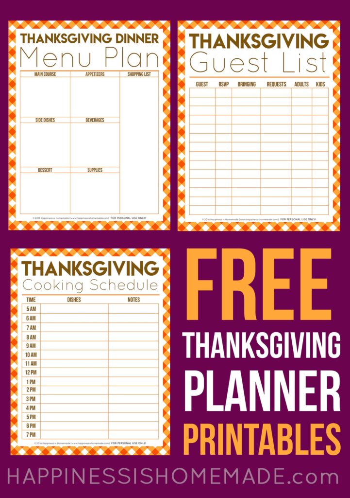 Free Printable Thanksgiving Meal Thanksgiving Planner