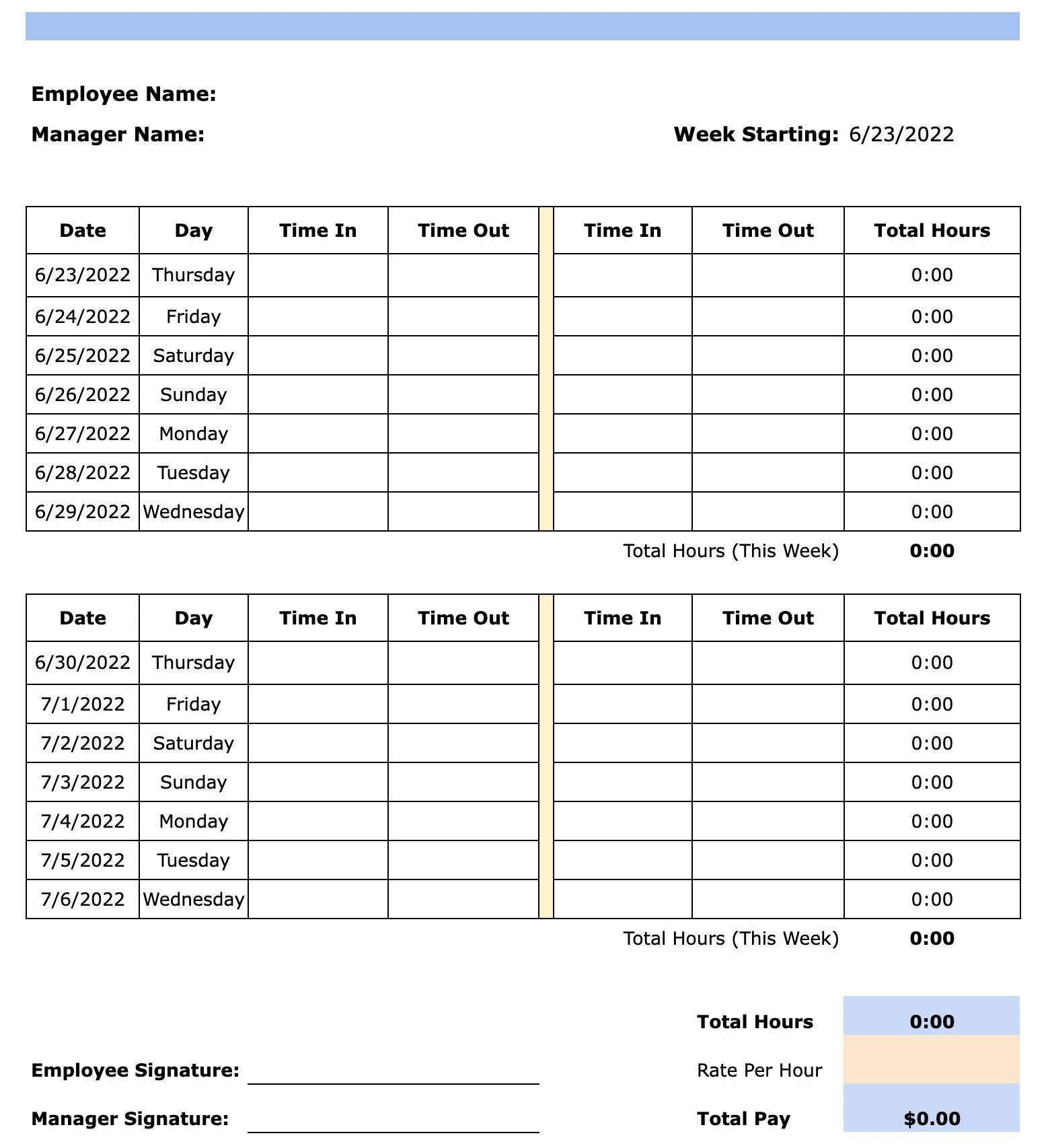 Free Timesheet Templates For 2023 Excel PDF Word 