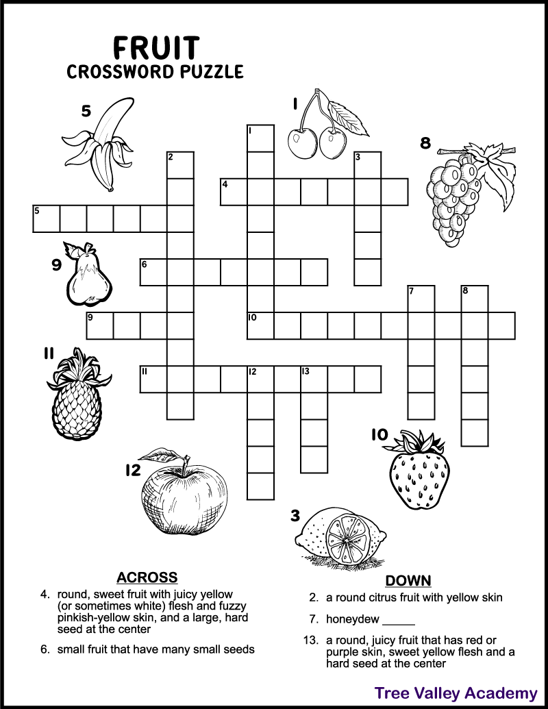 Fruit Crossword Puzzle For Kids Tree Valley Academy Fillable Form 2023