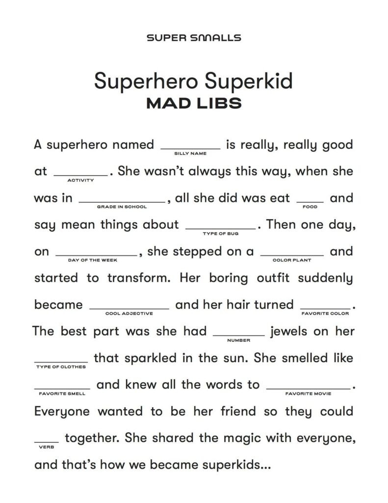 Fun Indoor Activities For Kids Super Smalls Kids Mad Libs Free Printable Mad Libs Free Mad Libs