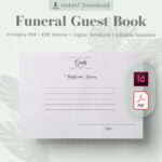 Funeral Guest Book Printable Template Size 8 25 X 6 In KDP Etsy Funeral Guest Book Template Printable Funeral