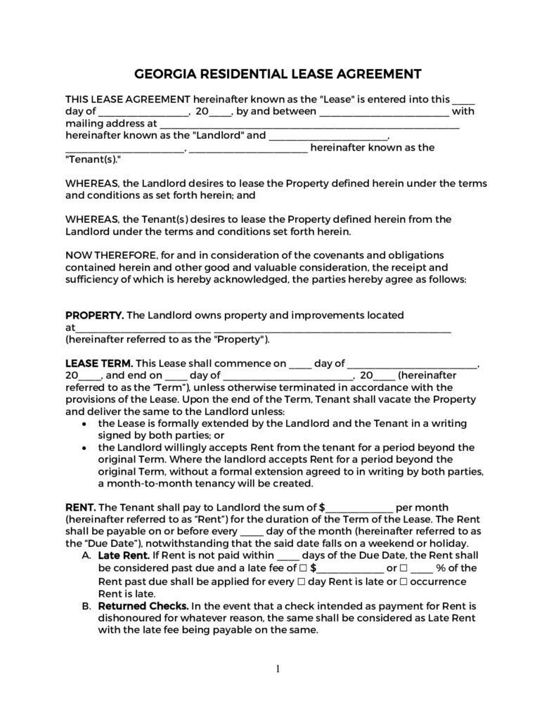 Free Printable Georgia Lease Agreement Template