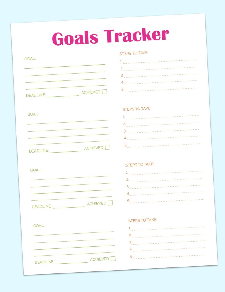 Cute Printable Goal Template