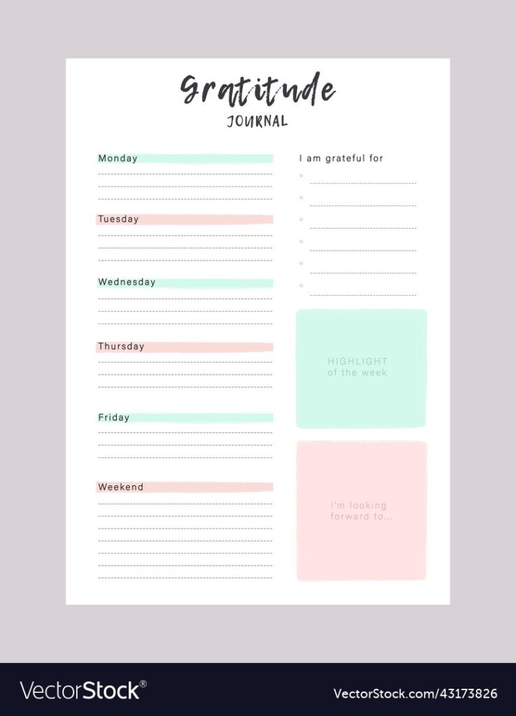 Gratitude Journal Printable Template Royalty Free Vector