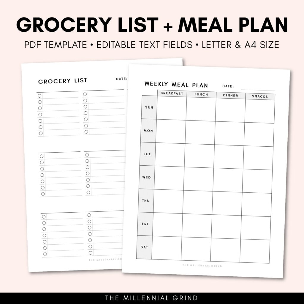 Grocery List Printable Meal Planner Printable Grocery List Etsy de