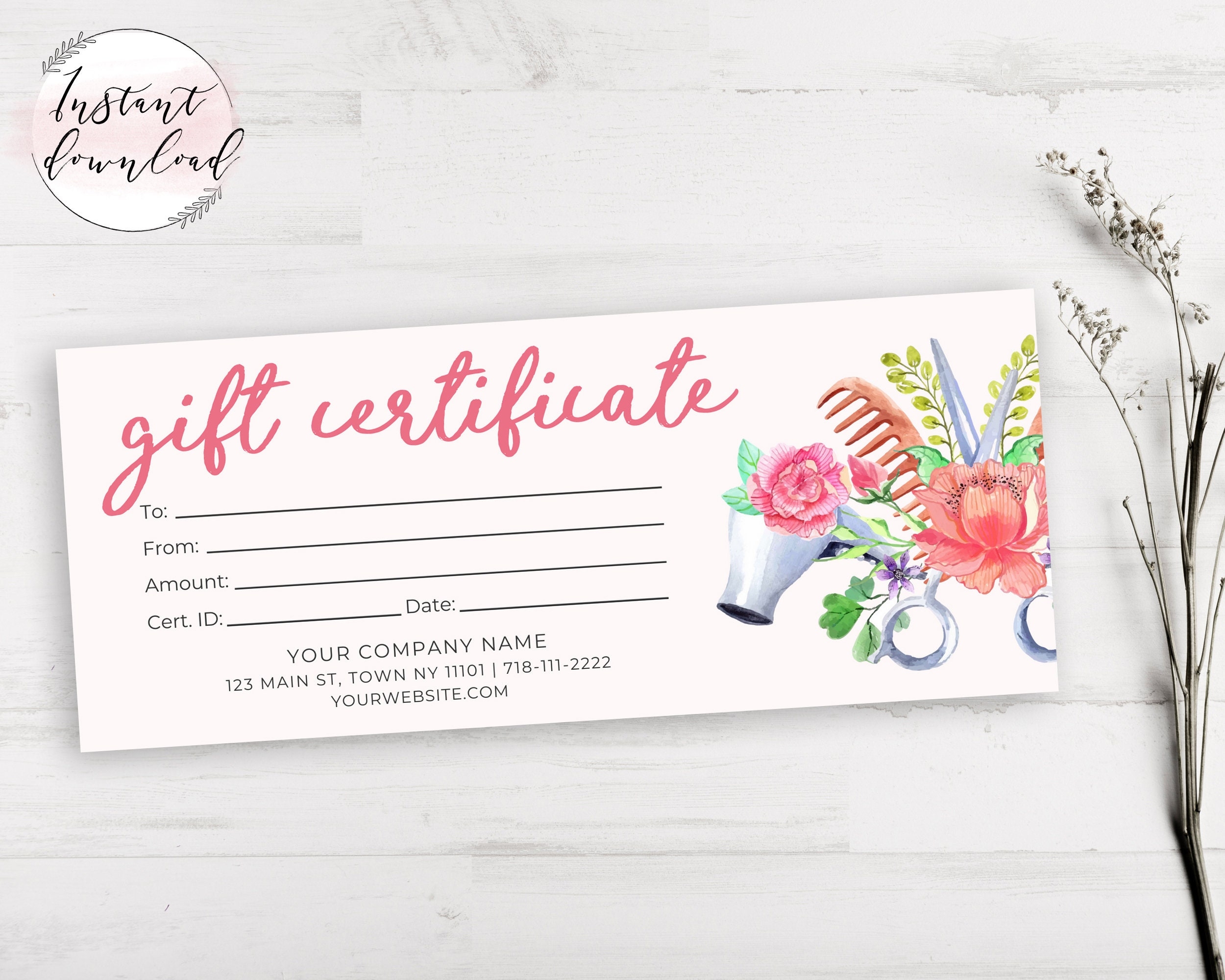 Hair Salon Gift Certificate Template Printable Editable Hair Etsy de