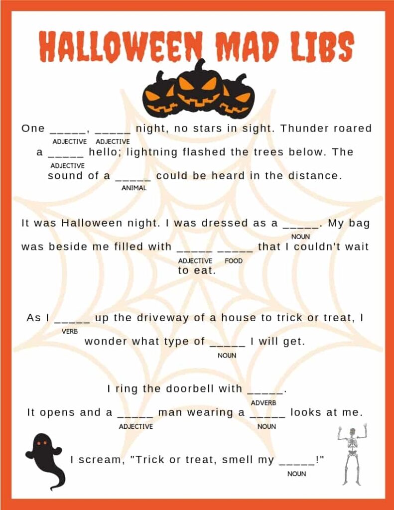 Libs Printable Halloween Mad Libs For Kids