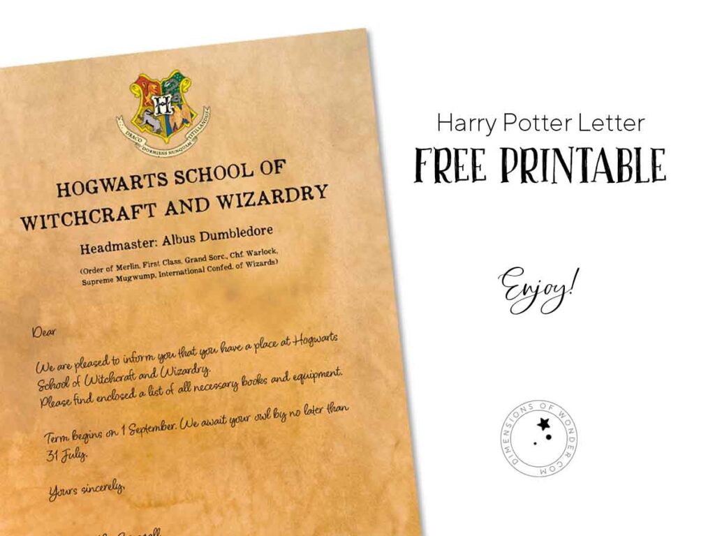 Hogwarts Acceptance Letter Template Printable