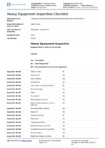 Heavy Equipment Inspection Checklist Template Free Editable Form ...