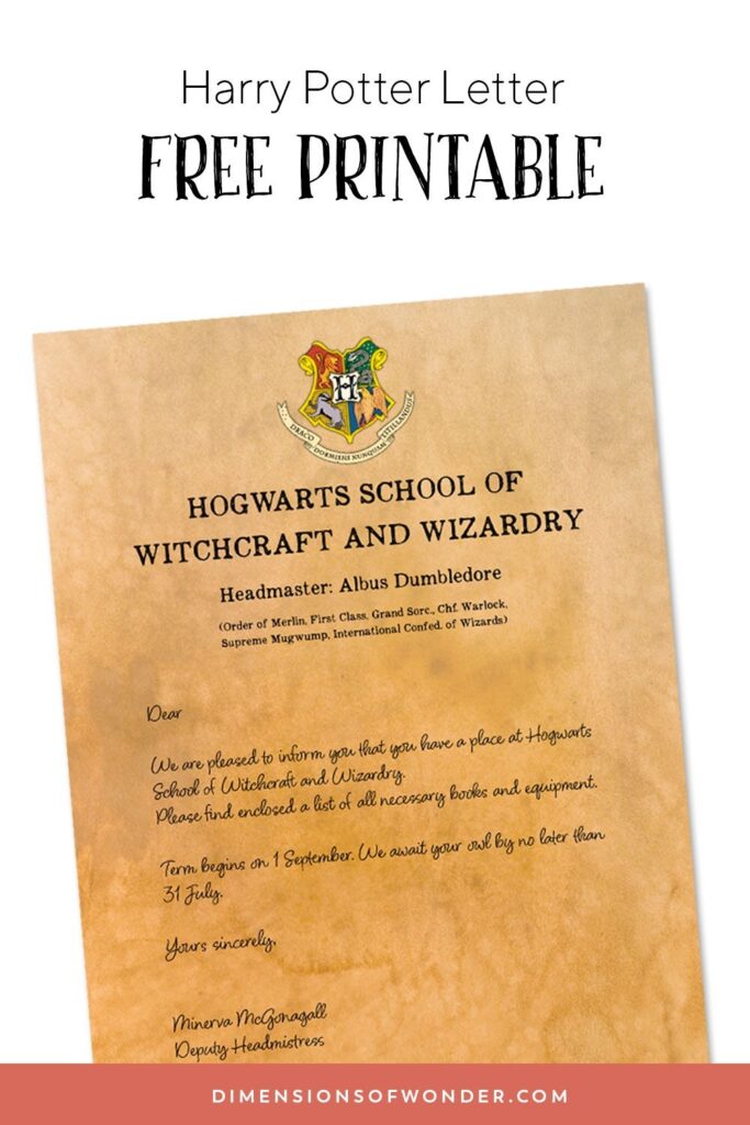 Printable Hogwarts Acceptance Letter Template