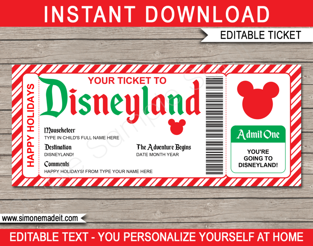 Holiday Disneyland Ticket Template Surprise Disneyland Trip Reveal