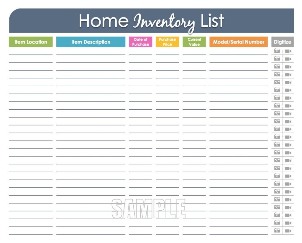 Home Inventory Organizing Printable Fillable Household Etsy