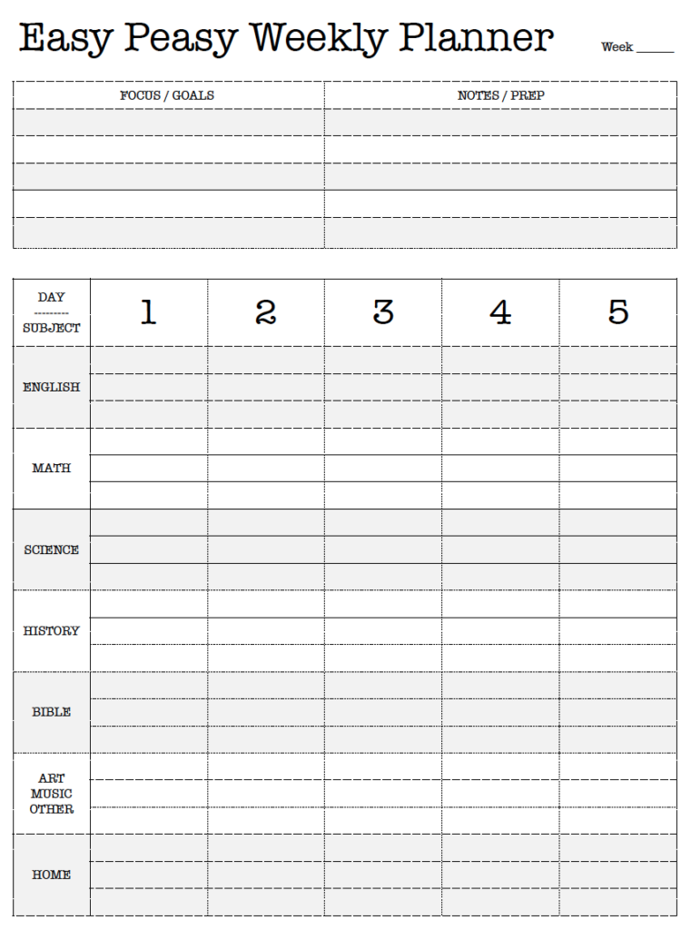 Free Printable Curriculum Planner