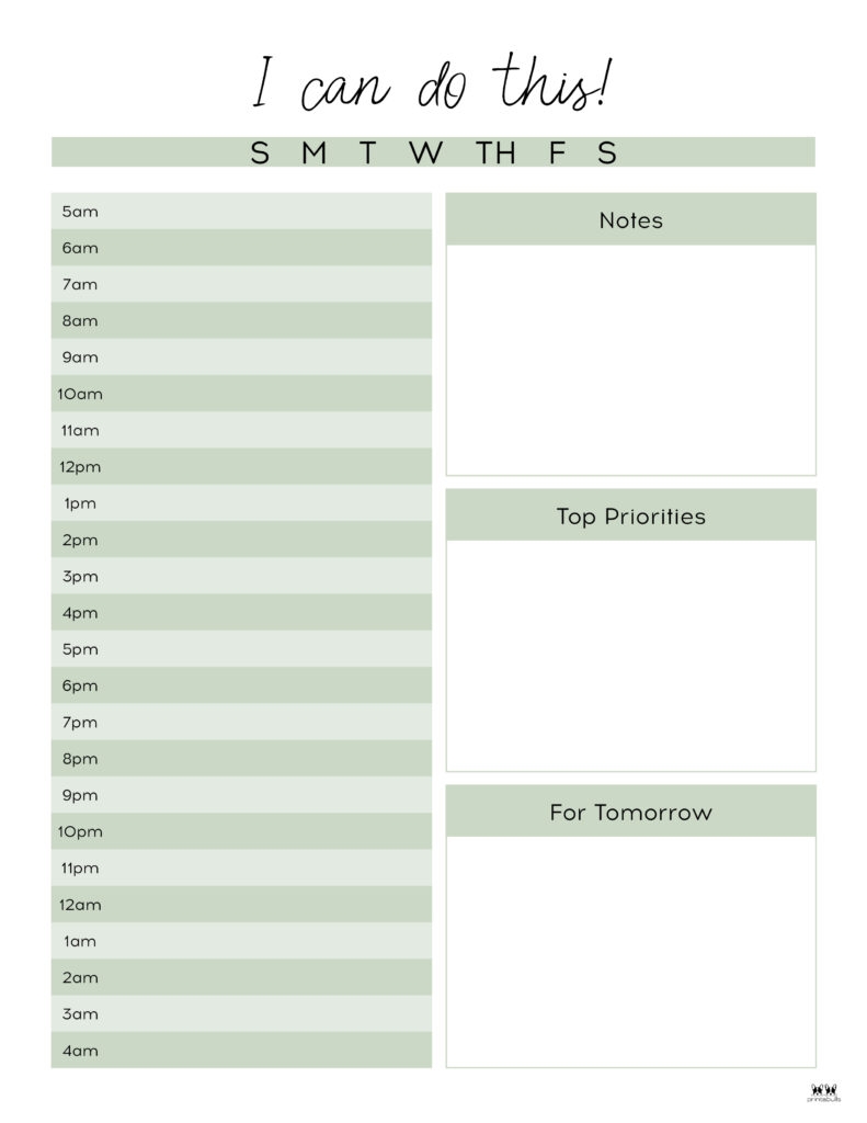 Daily Hourly Planner Free Printable