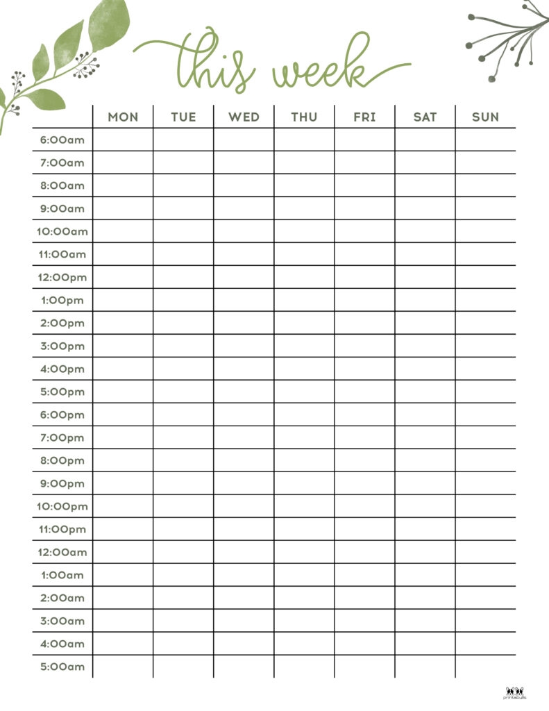 Weekly Planner By Hour Printable