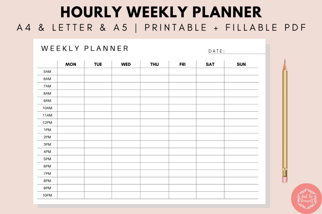 Hourly Weekly Planner Printable Grafik Von JustBeYourSelf Creative Fabrica