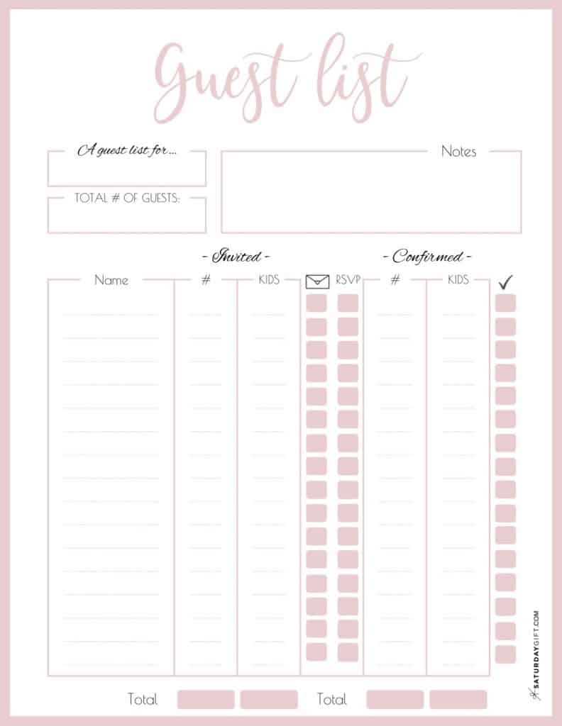 Free Printable Guest List Template