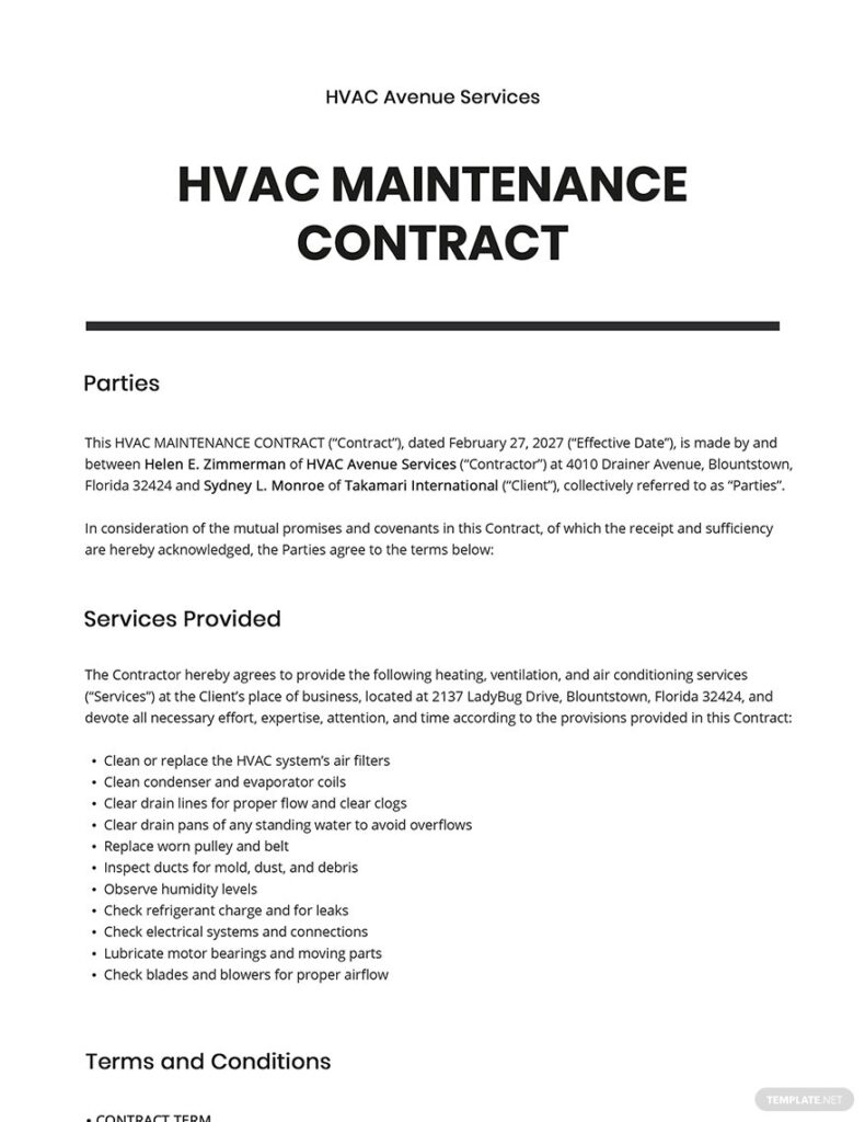 HVAC Maintenance Contract Template Google Docs Word Apple Pages Template