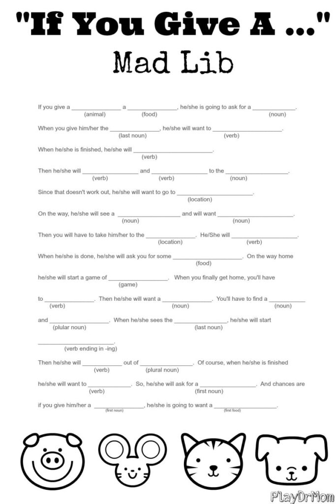 If You Give A Mad Lib Play Dr Mom Funny Mad Libs Printable Mad Libs Mad Libs