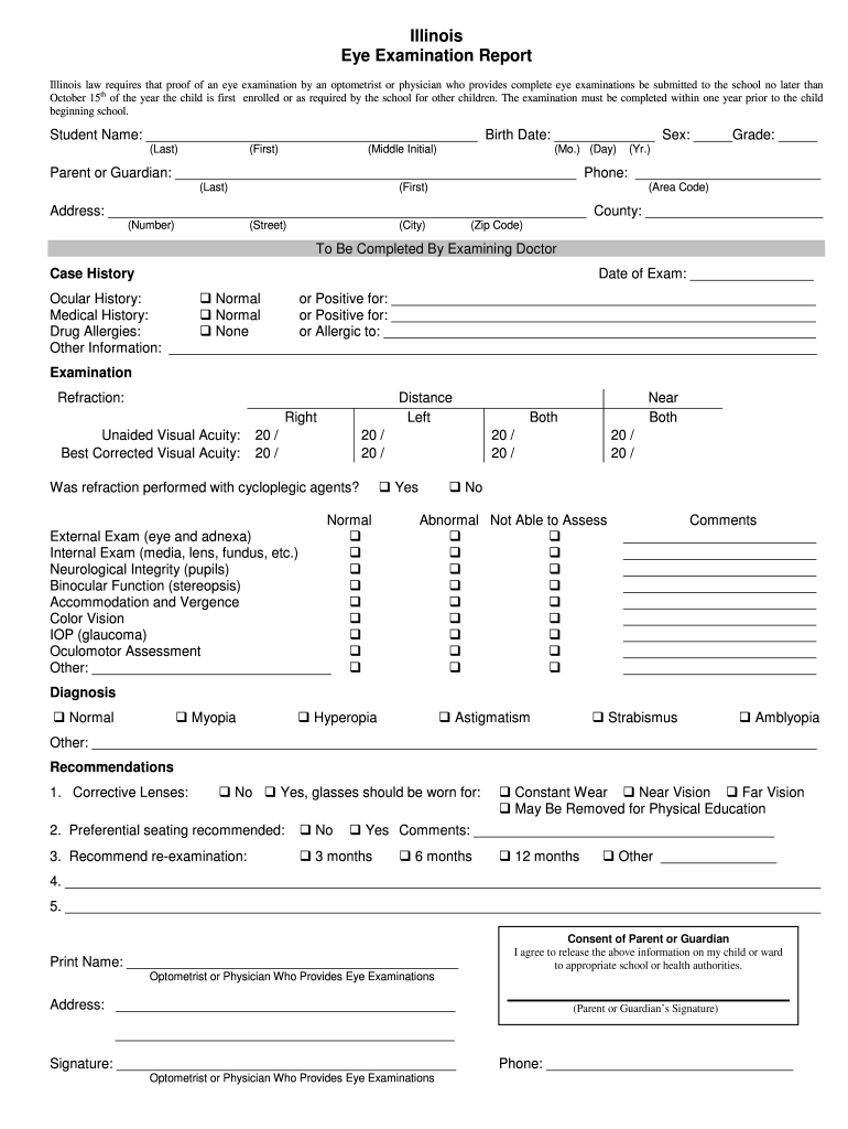 Illinois Eye Exam Form Fill Out Sign Online DocHub