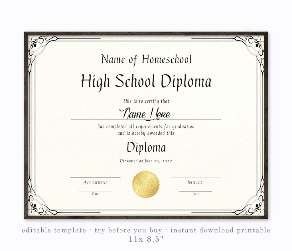 Homeschool Diploma Template Printable Fillable Form 2023