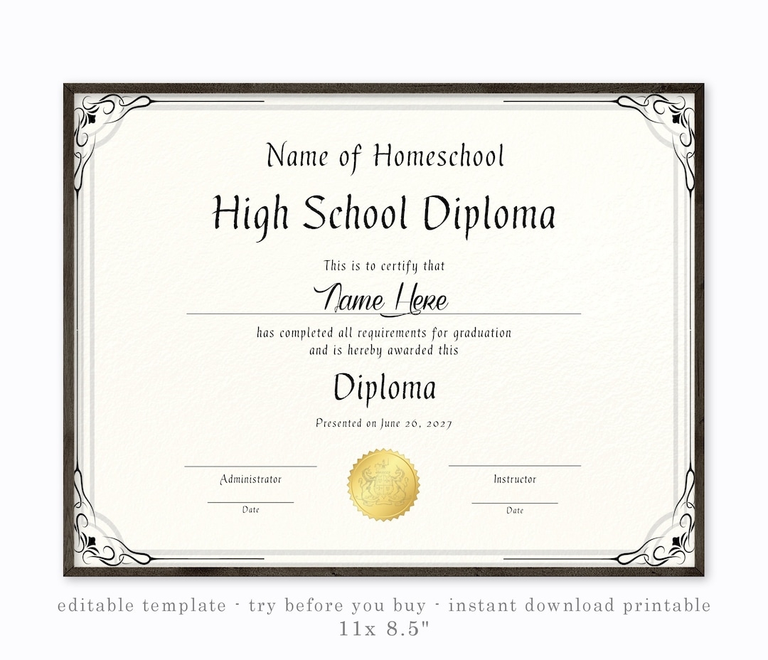 Homeschool Diploma Template Printable Fillable Form 2023