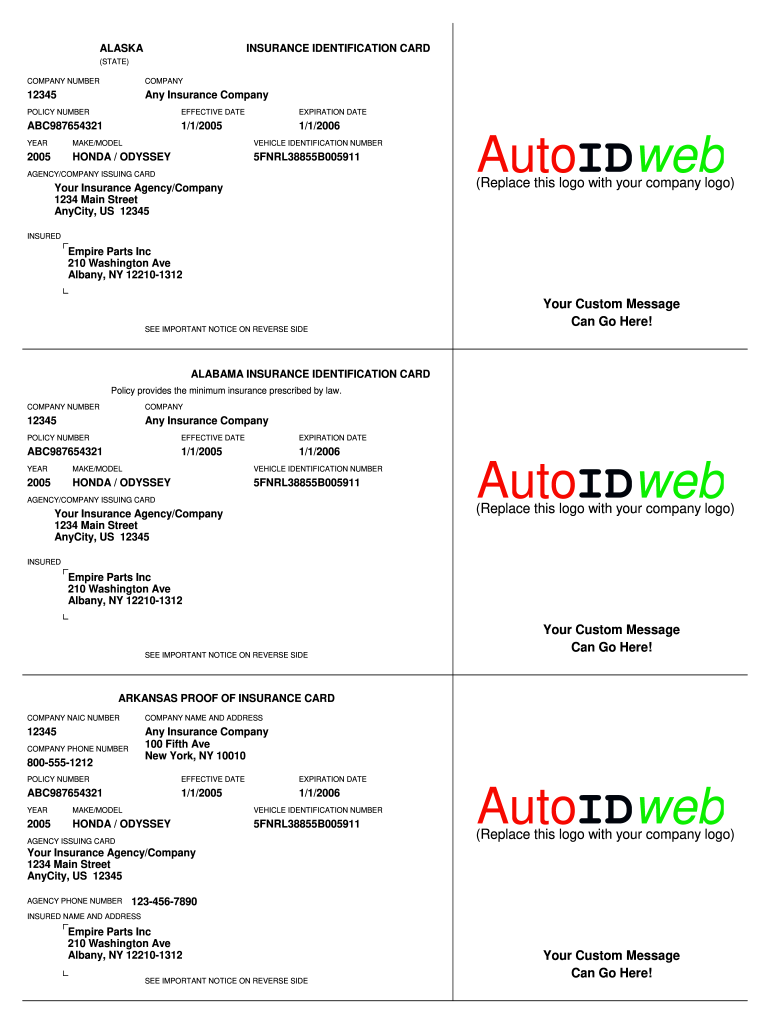 Printable Pdf Fake Car Insurance Card Template