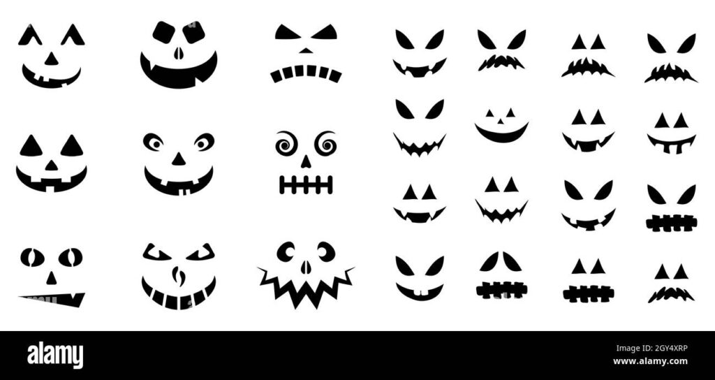 Jack O Lantern Smile Template Spooky Face Expression For Halloween Pumpkin Vvector Black Silhouette Design Isolated On White Stock Vector Image Art Alamy
