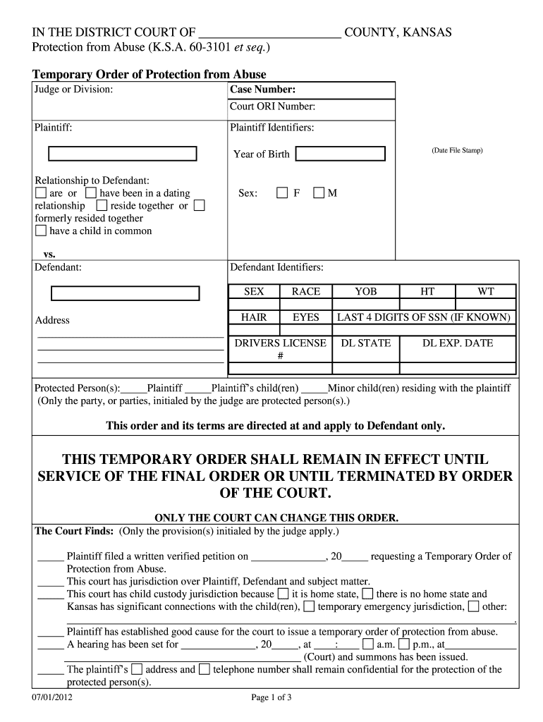 Kansas Temporary Order Fill Out Sign Online DocHub