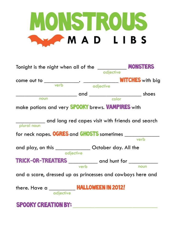 Printable Halloween Mad Libs For Kids