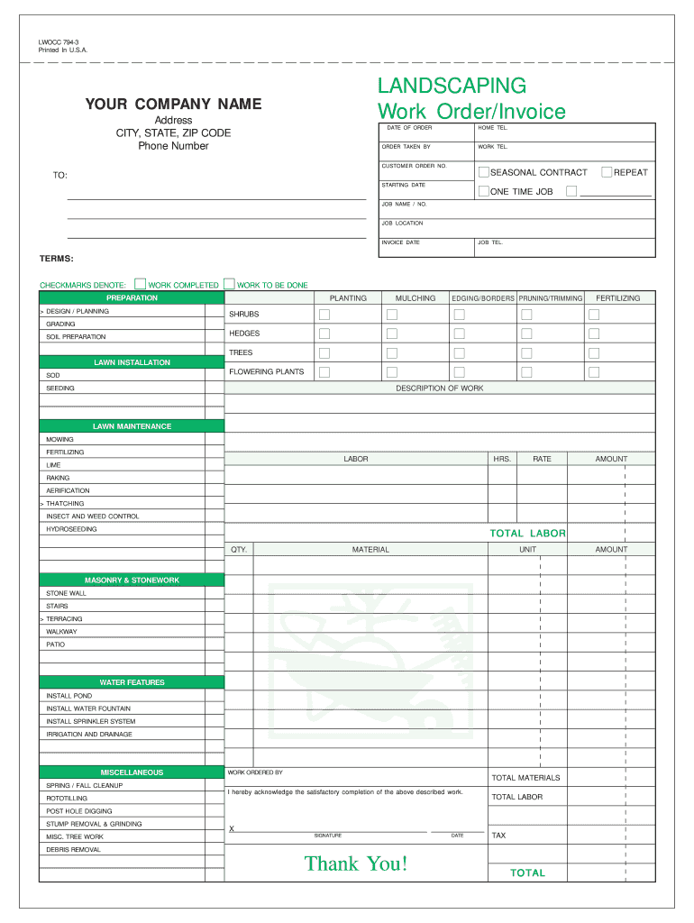 Printable Landscaping Invoice Template