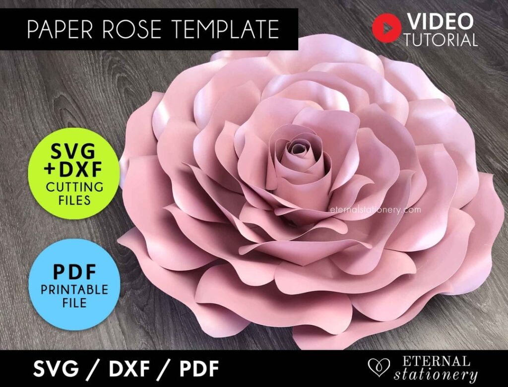 Large Paper Rose Template Paper Flowers Svg Rose Template Etsy