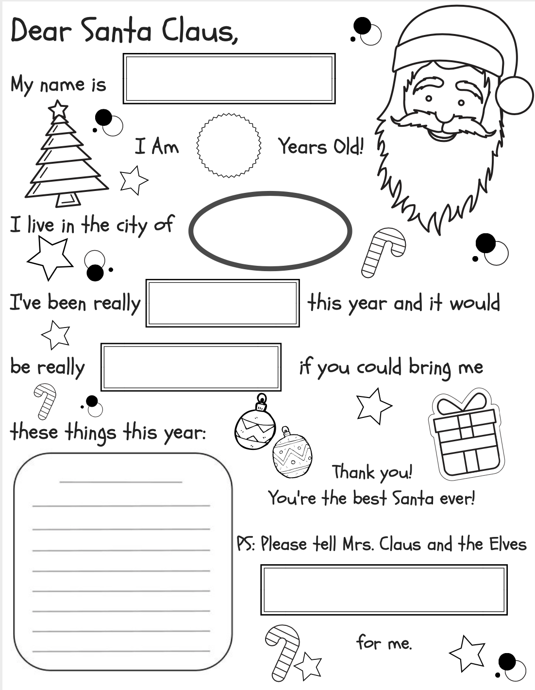 Letter To Santa Fill in Coloring Page FREE PRINTABLE