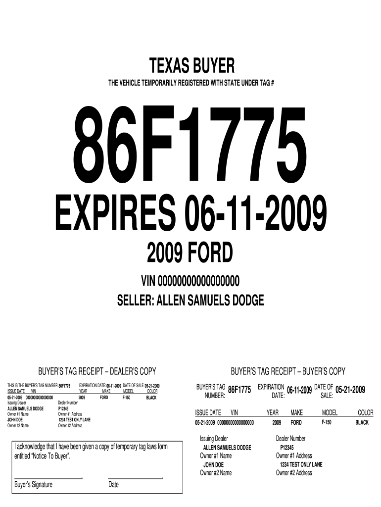 Printable Temporary License Plate Template