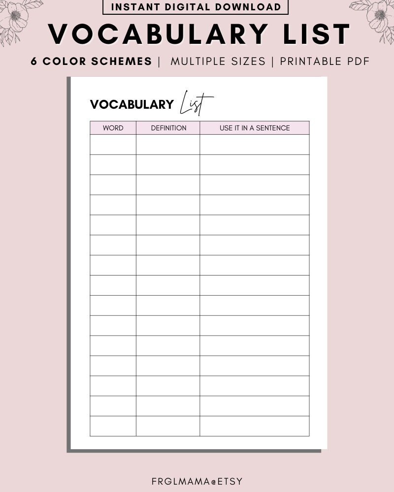 Printable Blank Vocabulary Worksheet Template