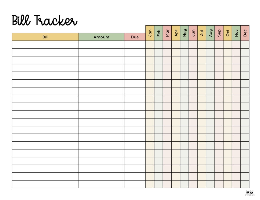 Monthly Bill Template Printable