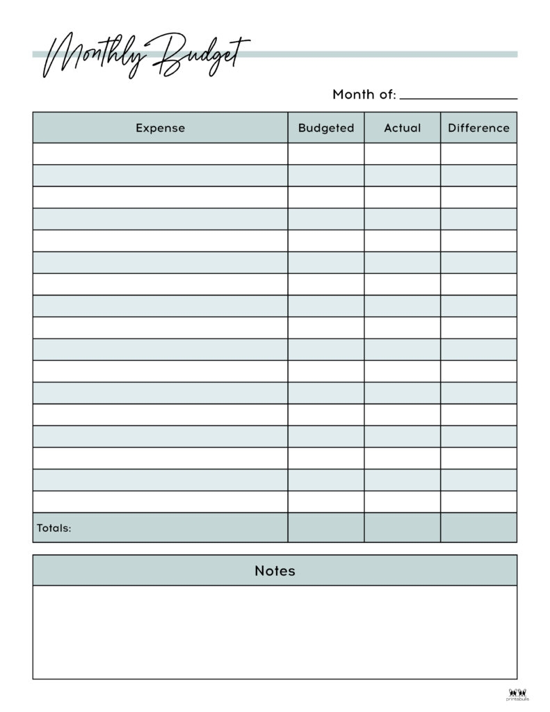 Free Printable Monthly Budget Sheet Template