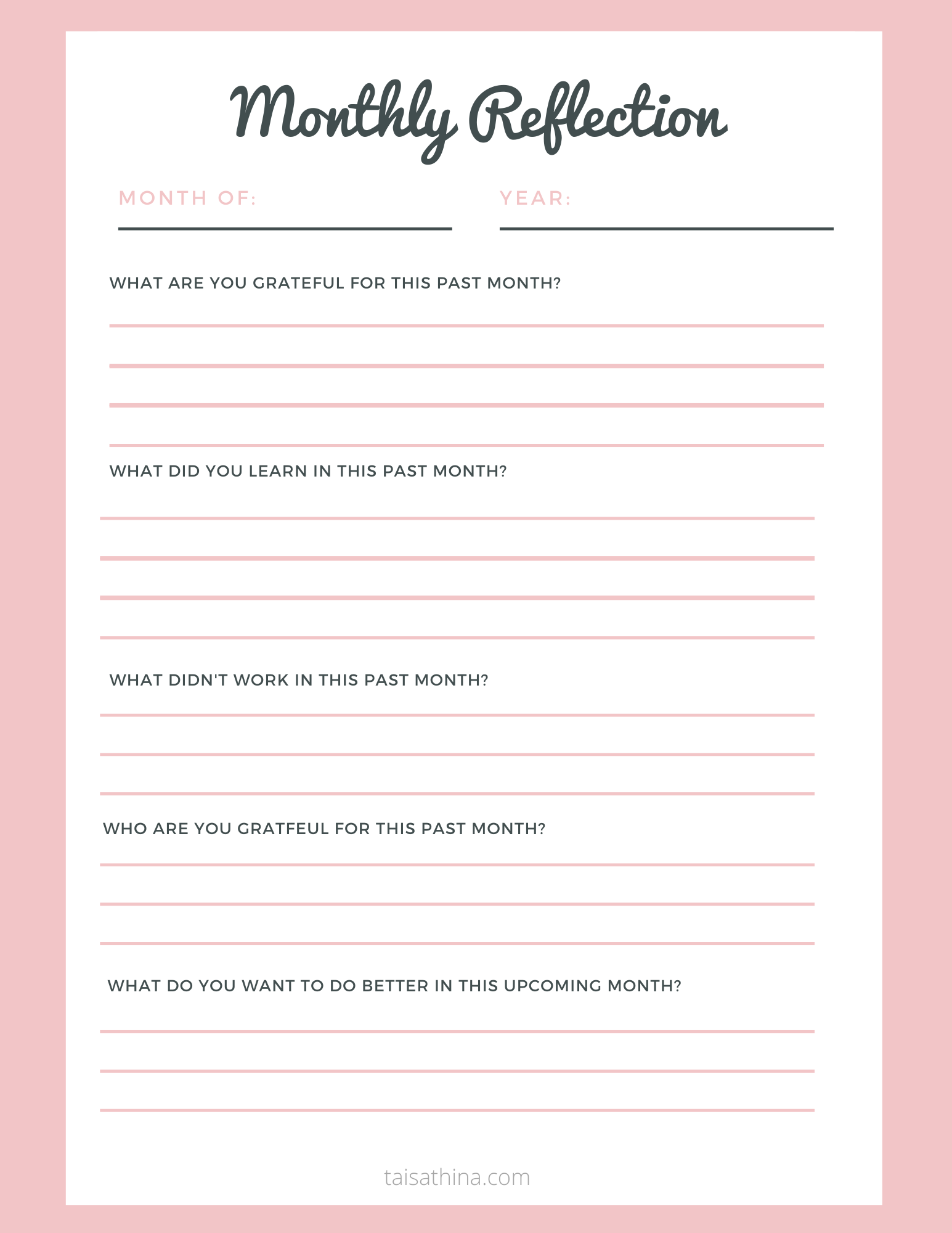 Printable Self Reflection Journal Template Fillable Form 2024