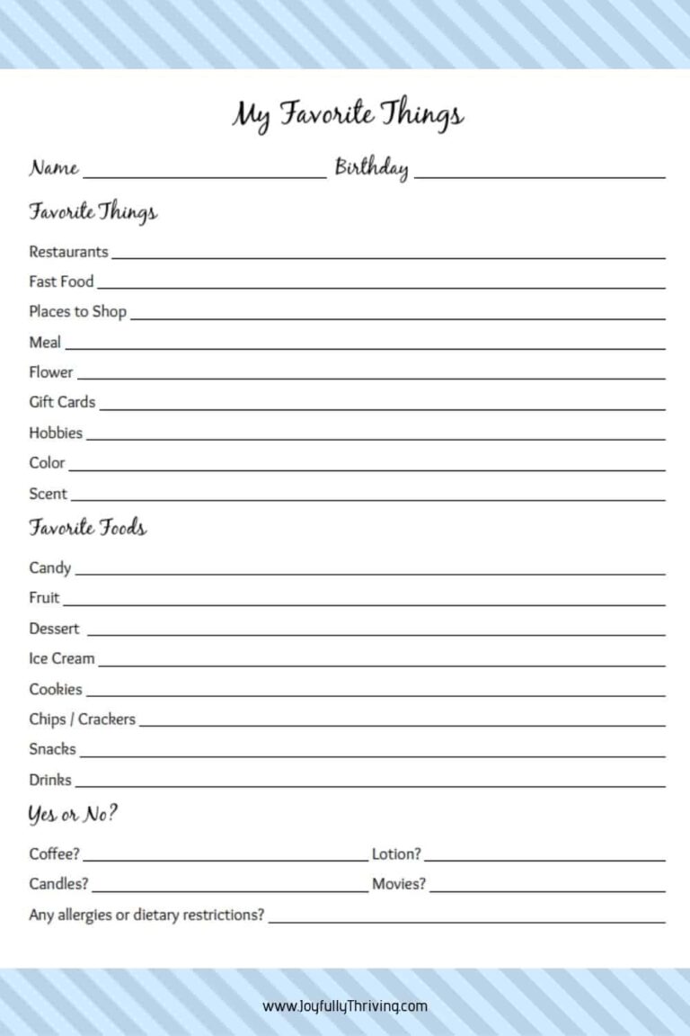 My Favorite Things Printable Template Fillable Form 2023