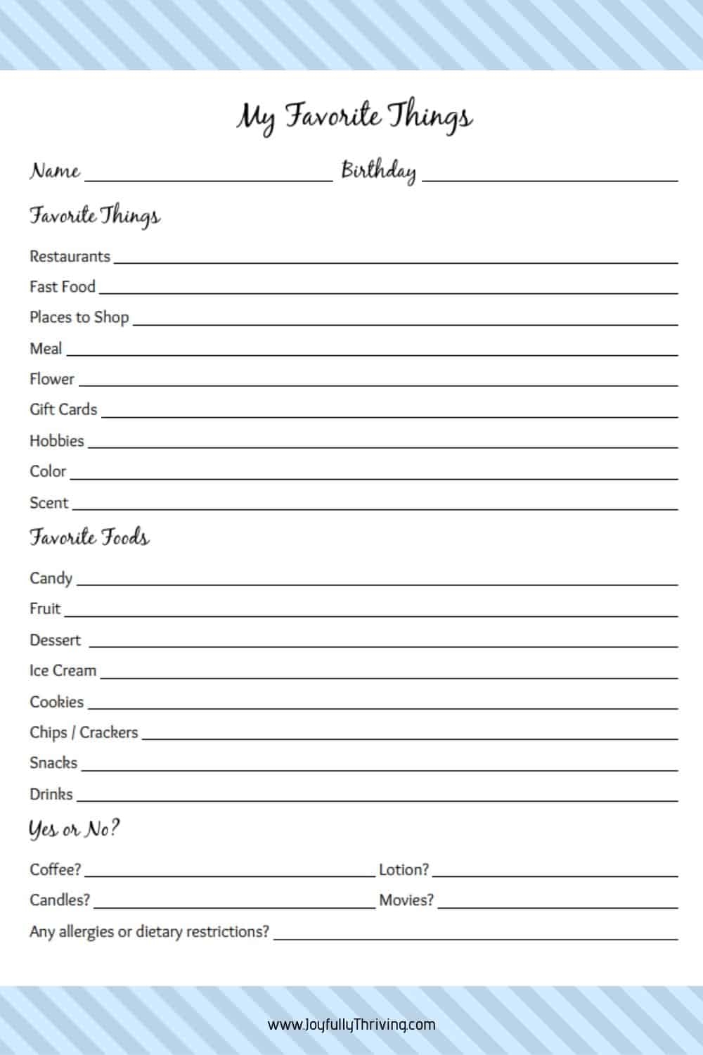 My Favorite Things List Free Printable Gift Ideas For Teachers