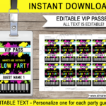 Neon Glow Party VIP Passes Printable Neon Glow Birthday Decorations