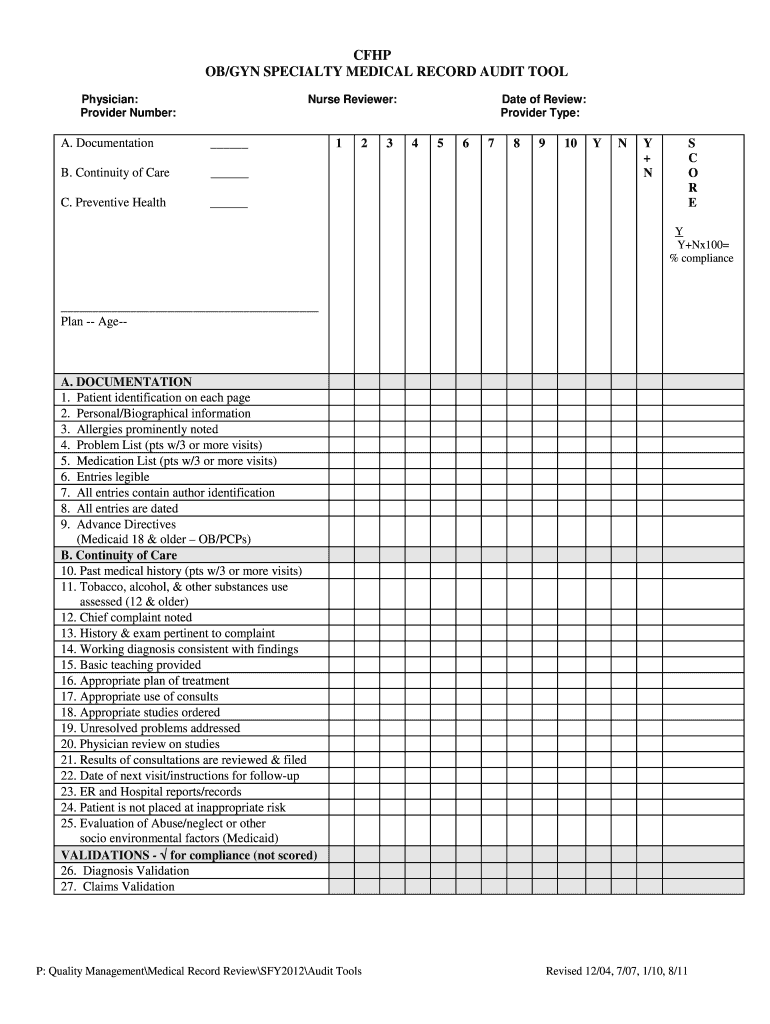 Ob Gyn Medical Records Auditing Tool Fill Out Sign Online DocHub