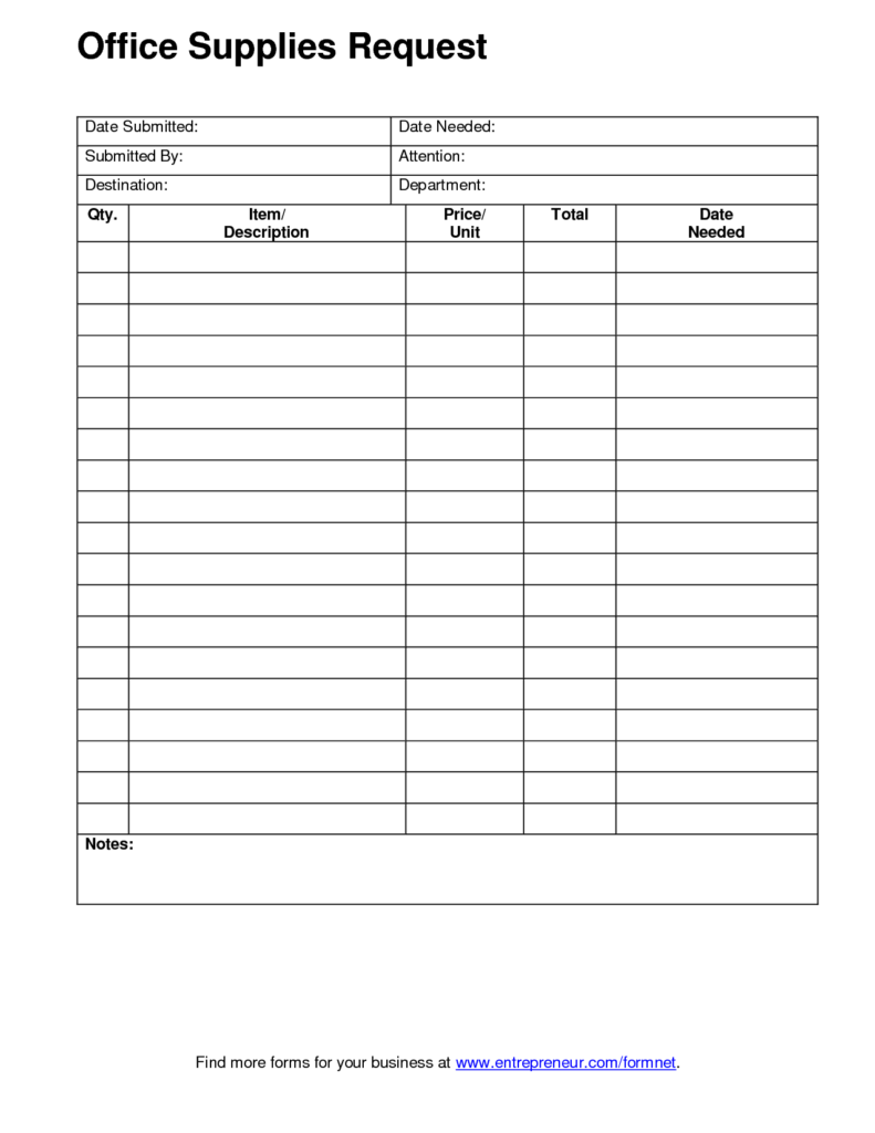 Printable Supply Order Form Template