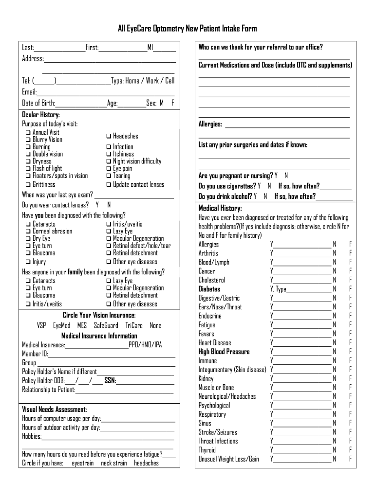 Printable Eye Exam Template