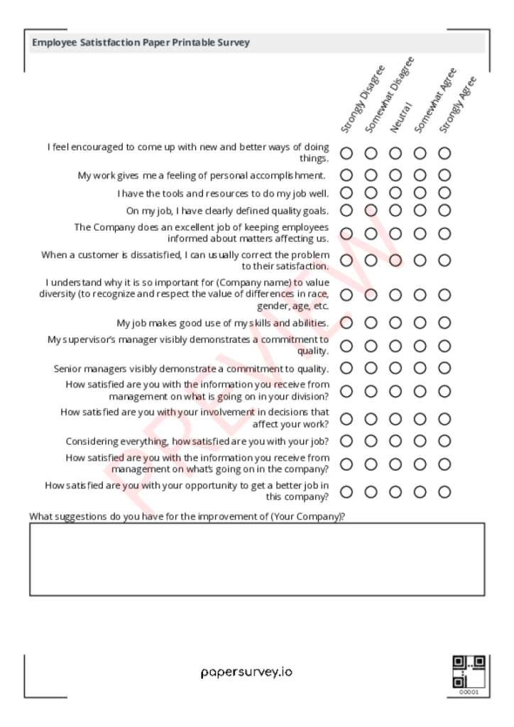 Printable Employee Satisfaction Survey Template