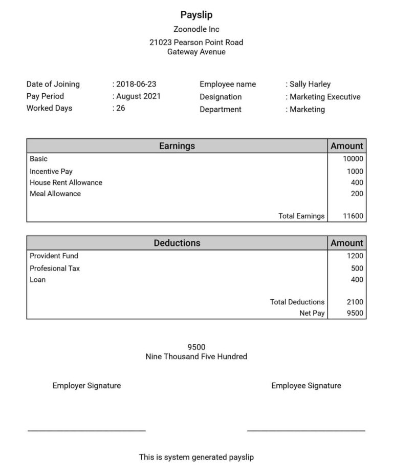 Printable Editable Payslip Template Fillable Form 2023