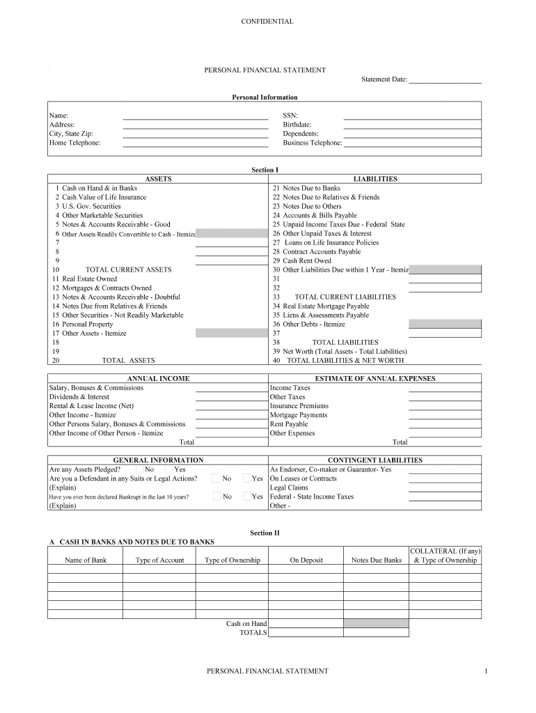 Personal Financial Statement Template Fill Online Printable Fillable Blank PdfFiller